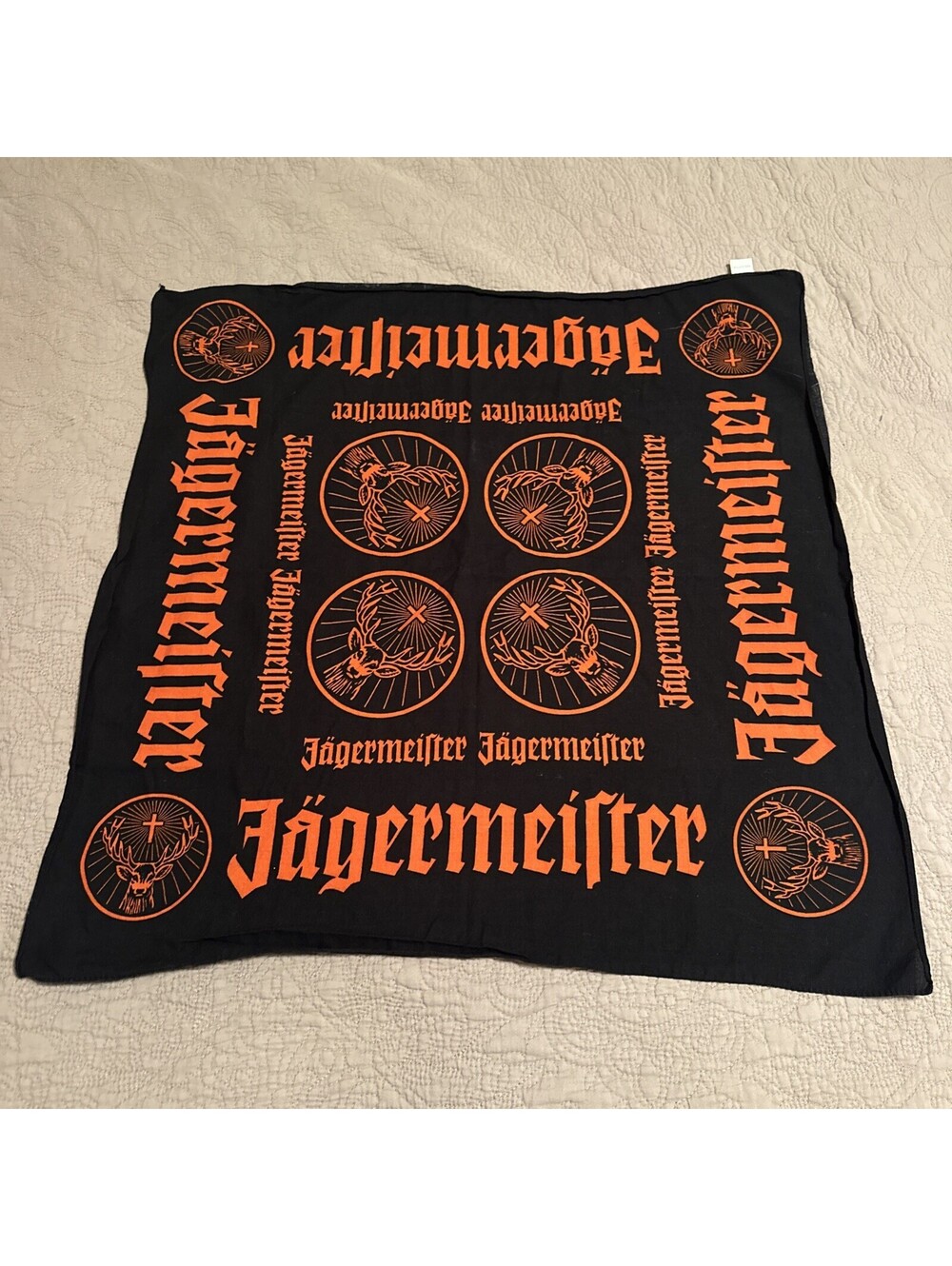 JAGERMEISTER Bandana LARGE 24" x 24" Scarf Handkerchief Black Orange Logo Elk